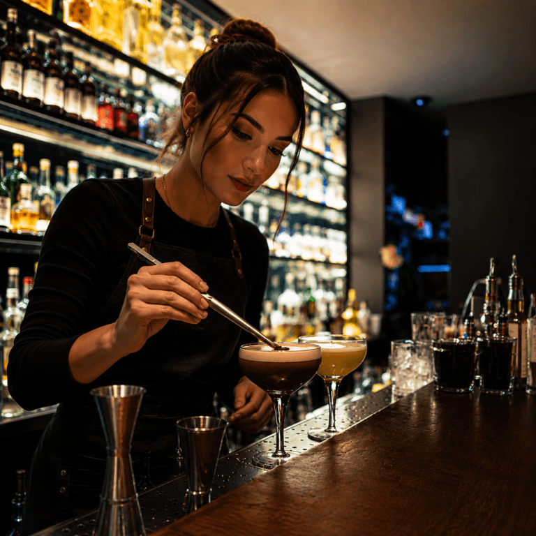 Bar Lady Making Cocktails